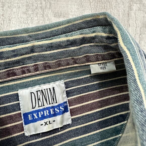 Vintage Denim Express Striped Shirt Men's Extra Large XL 90s Vertical Striped - Picture 4 of 6
